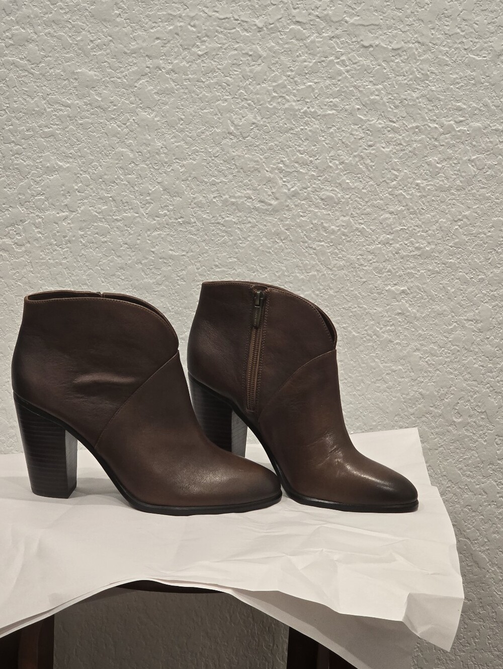 Women's Brown Leather Ankle Boots with Block Heel